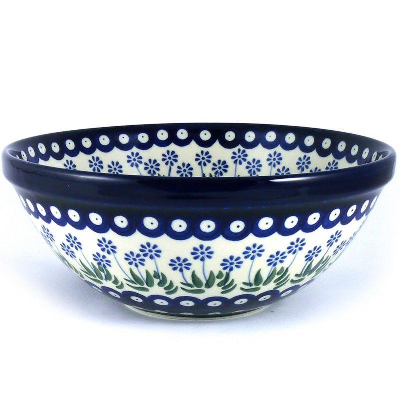 Large Salad/Fruit Bowl - Daisies & Blue Spots - 0055-0377EX - 28 x 11cms - Polish Pottery