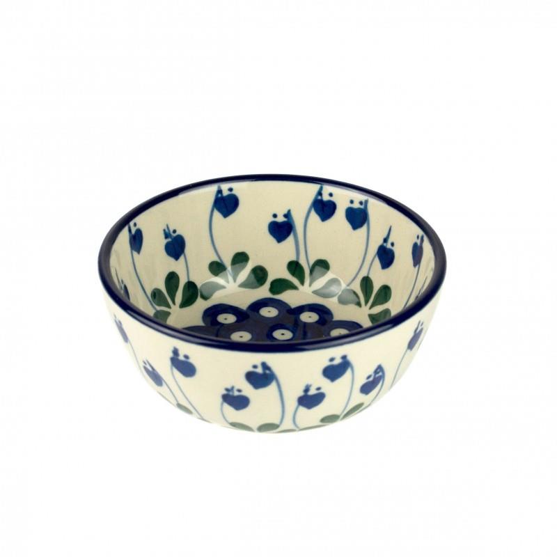 Nibble Bowl - Blue Dots With Flower Buds - 0017-0377OX - Polish Pottery