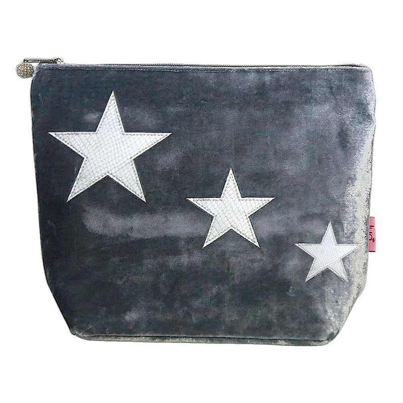 Lua - Large Velvet Cosmetic Bag/Purse With Appliqued Stars 19 x 23cms - 3 Colour Options