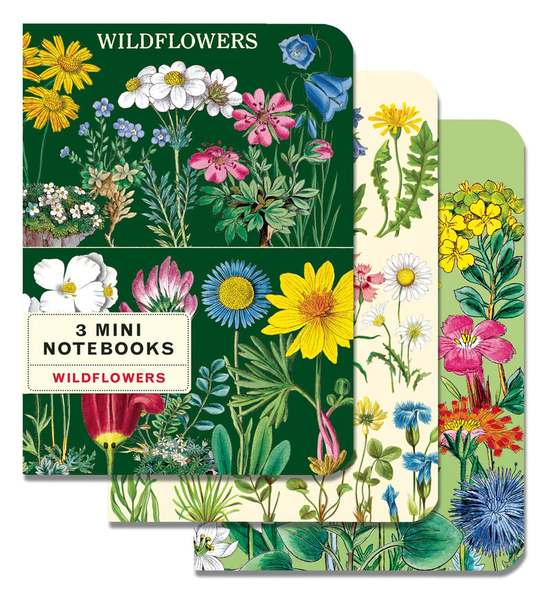 Cavallini - Set of 3 Mini Notebooks - Widflowers (WF2) - Lined, Blank & Graph Interiors