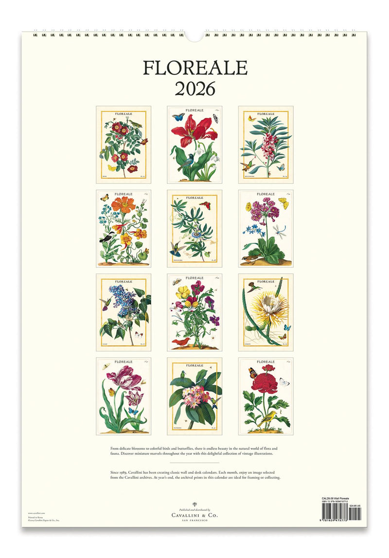 Cavallini - 2026 Wall Calendar - 13 x 19ins - Floreale