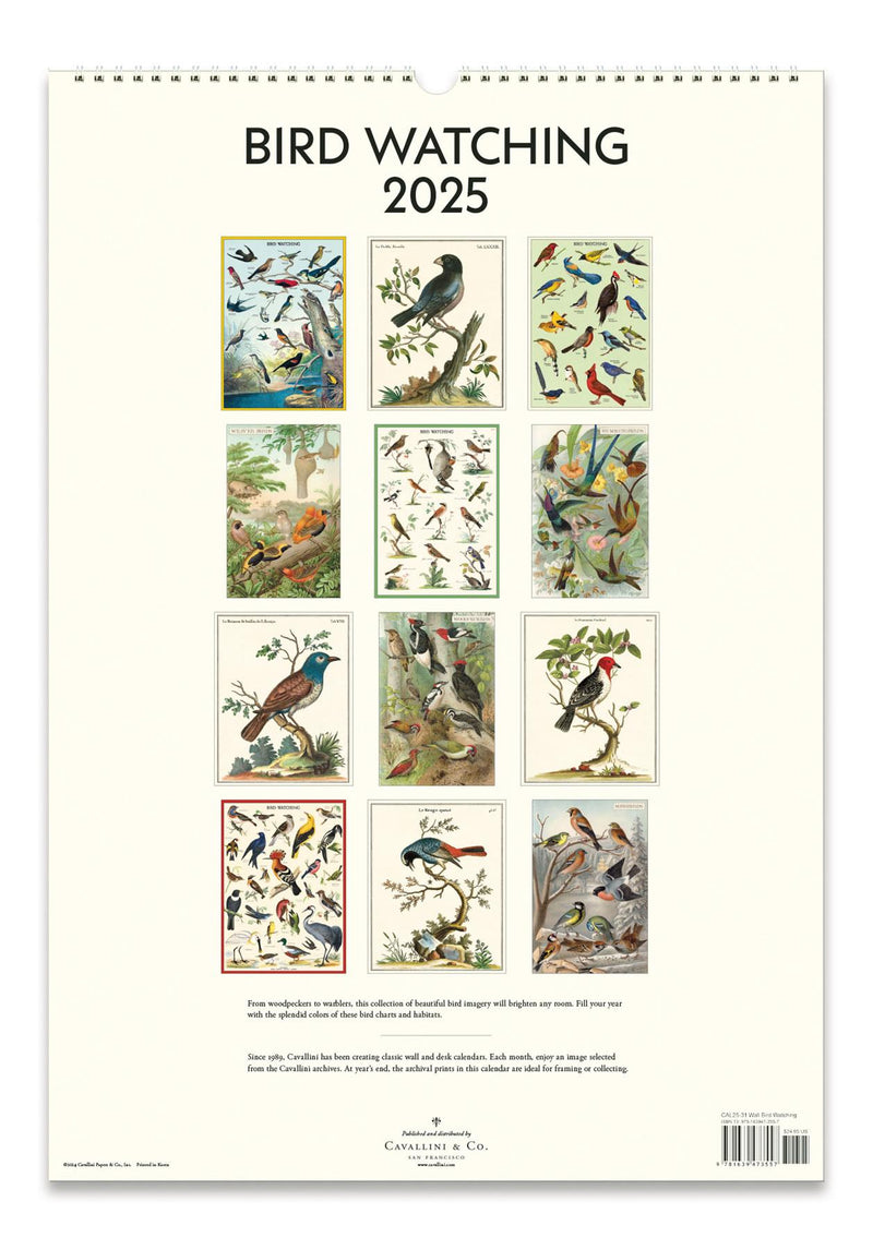 Cavallini - 2025 Wall Calendar - 13 x 19ins - Bird Watching/Ornithology