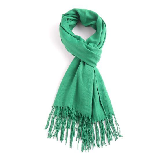 Lua - Classic Plain Knit Scarf With Tassles - Emerald Green