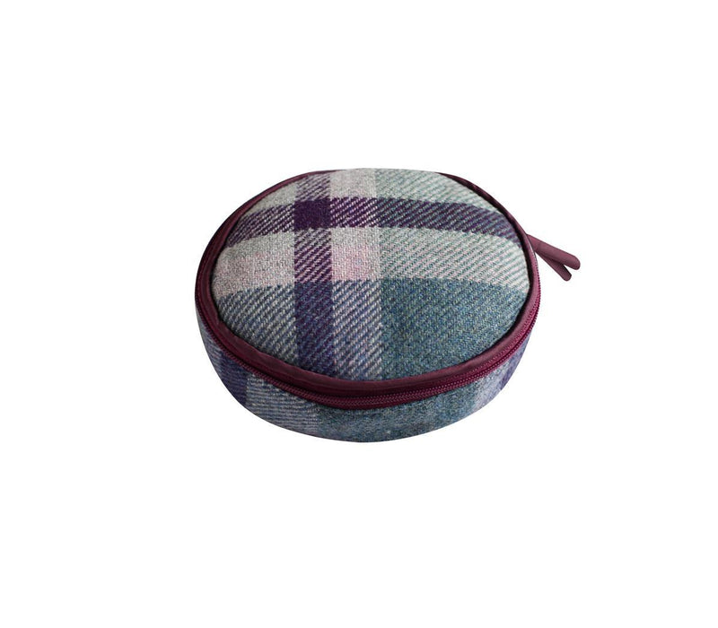 Earth Squared - Oval Jewellery Pouch  - Stockbridge Tweed Wool - Burgandy/Green - 10x10x5cms