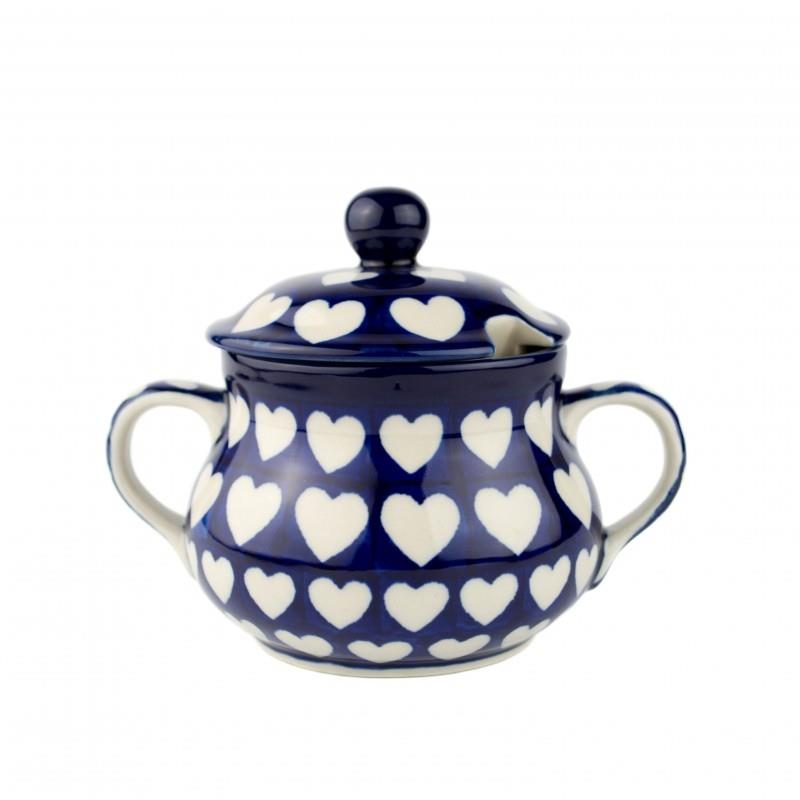 Large Sugar Bowl With Lid - Hearts - 0.3l - 0035-0375JX - Polish Pottery
