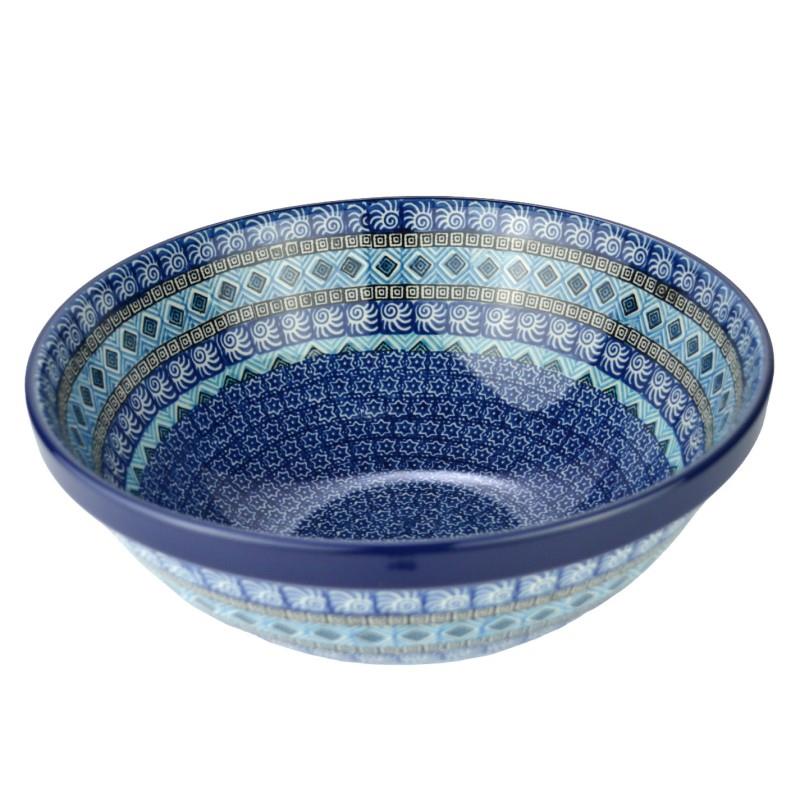 Large Salad/Fruit Bowl - Blue Mosaics - 0055-1917X - 28 x 11cms - Polish Pottery