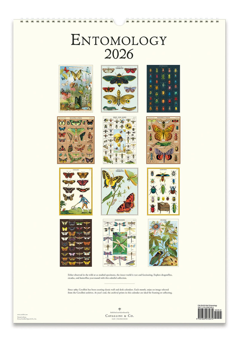 Cavallini - 2026 Wall Calendar - 13 x 19ins - Entomology/Moths, Butterflies & Insects