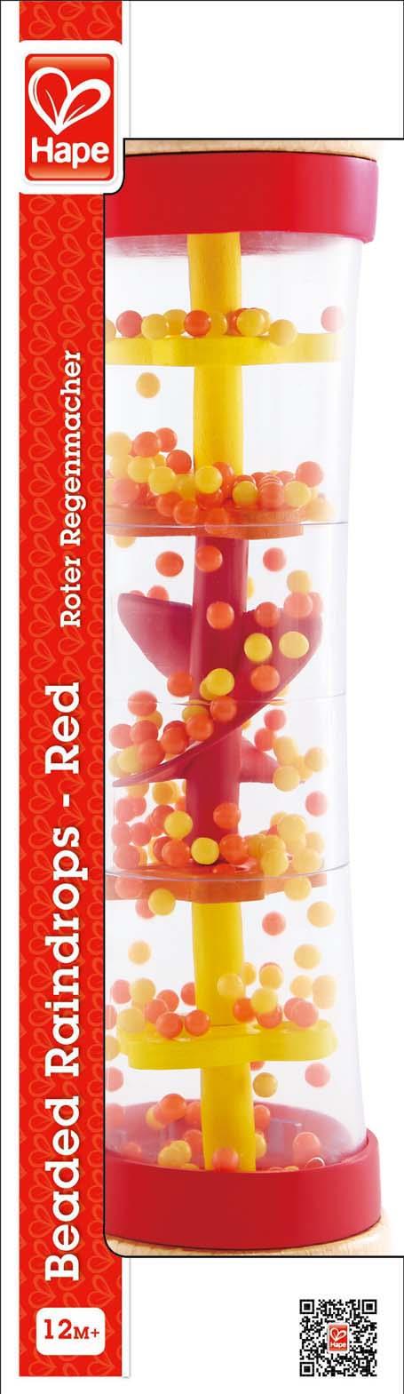 Hape - Beaded Raindrops - Mini Wooden Musical Shake & Rattle Rainmaker Toy - Red & Orange - 0 months