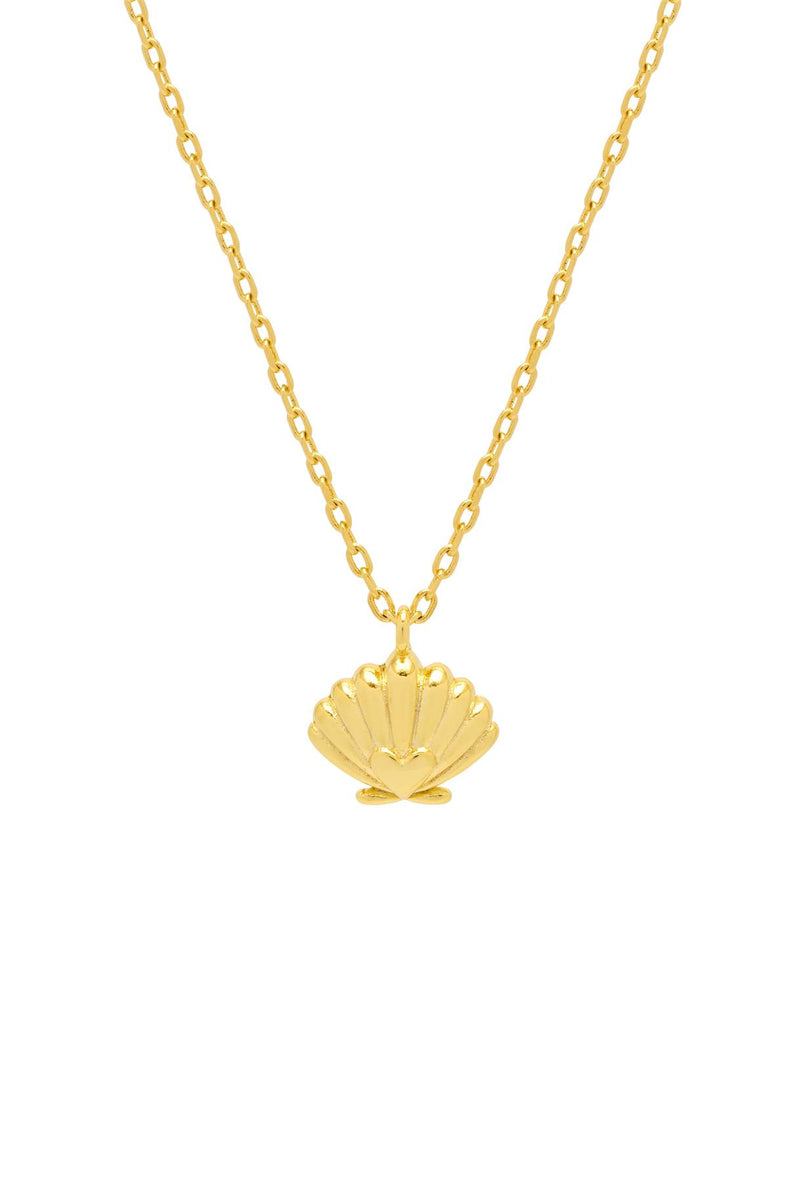 Scallop Shell & Heart Charm Necklace - Gold Plated - Seashell Kisses - Estella Bartlett