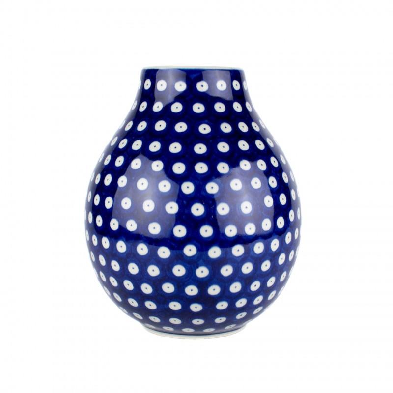 Flower Vase - Blue Eyes/Blue With White Spots - 19.5cms - F15-0070ax - Polish Pottery