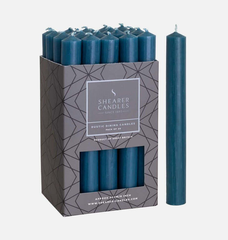 Shearer Candles - Teal/Blue Rustic Dining Candle - 20cms/8ins - Sold Individually
