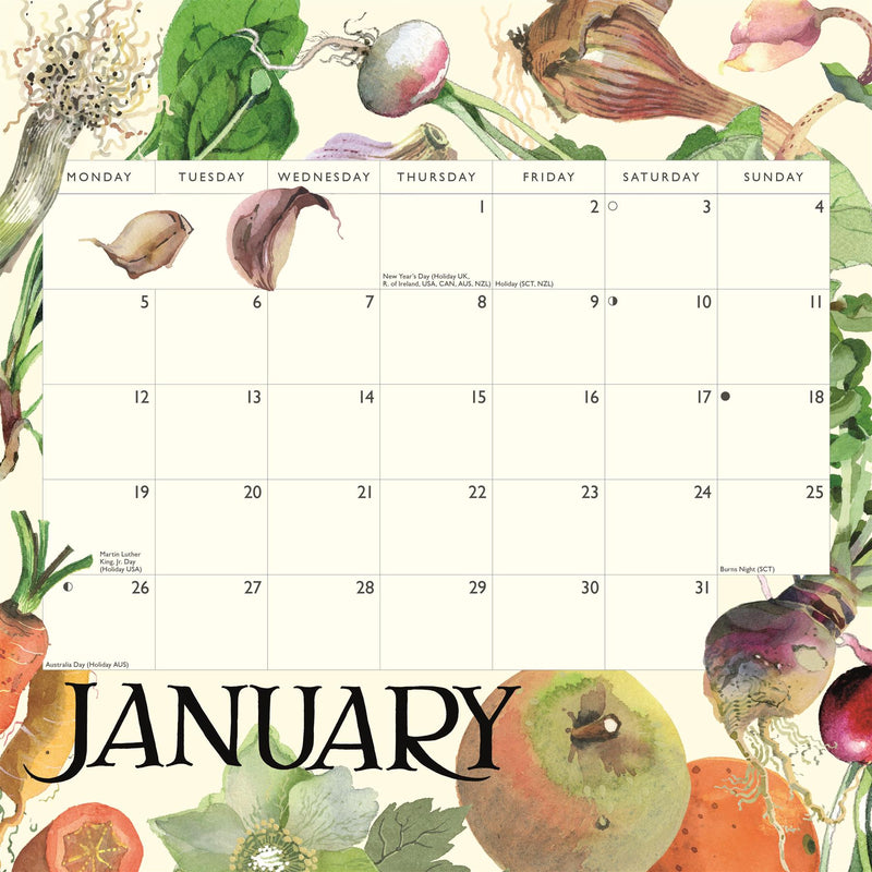 Emma Bridgewater - 2026 Wall Calendar - Month To View - Kitchen Garden