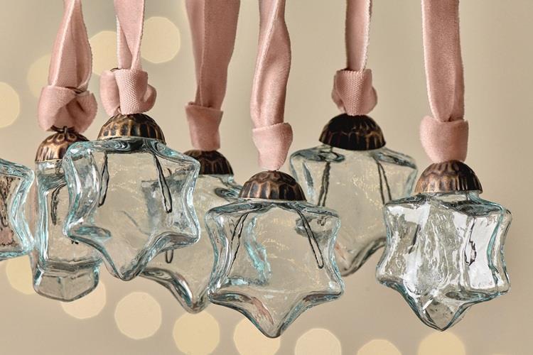 Sardi Star Mini Baubles - Clear - Set of 12 Mini 3x3cms (SB1201GB) - Nkuku