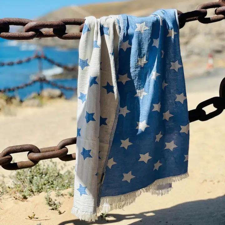 Stars Hammam Large Towel - Heritage Blue - Ailera - 90 x 160cms