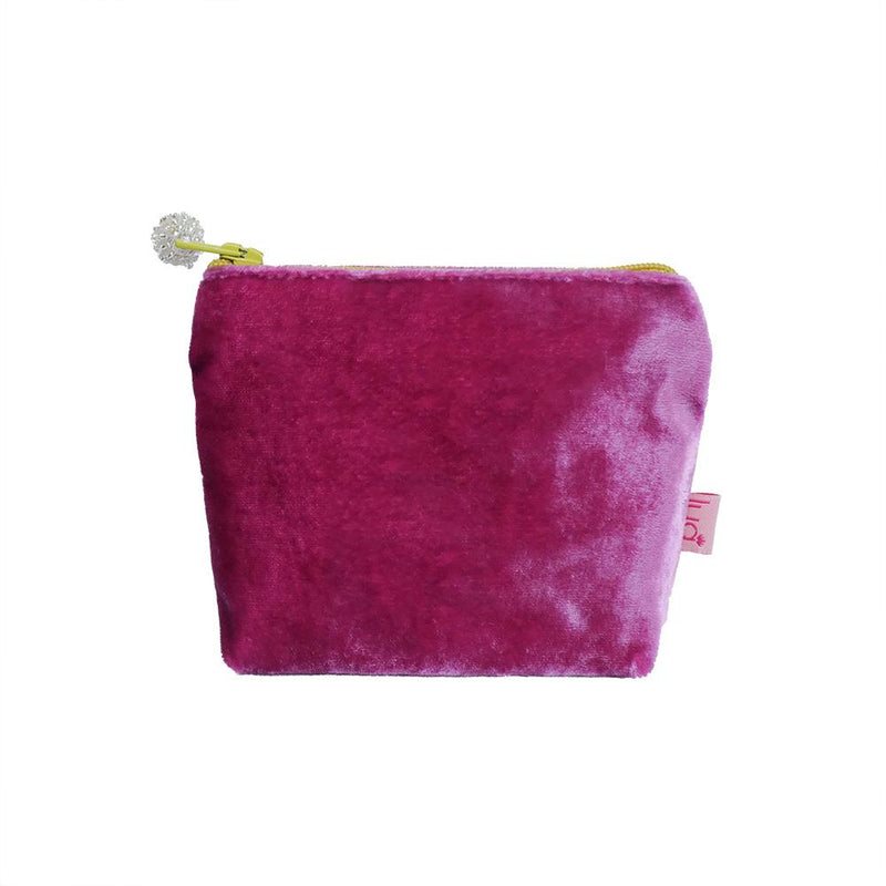 Lua - Velvet Mini Coin Purse  9 x 11cms - Plum Purple/Green Zip