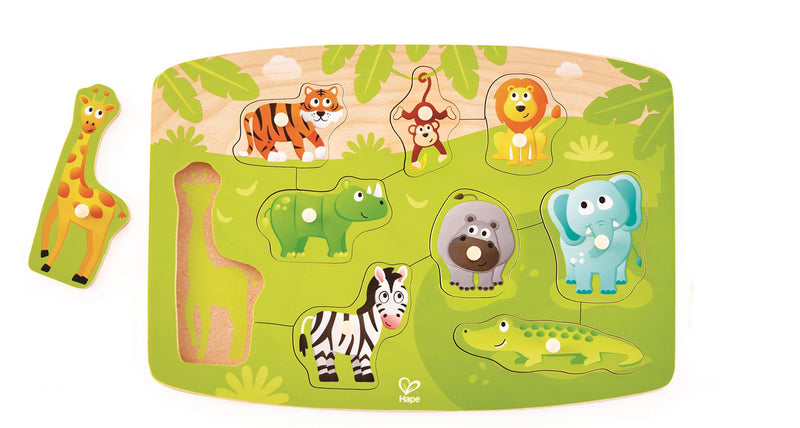 Hape - Jungle/Zoo Animals - Peg Jigsaw Puzzle - 9 Pieces/24 months