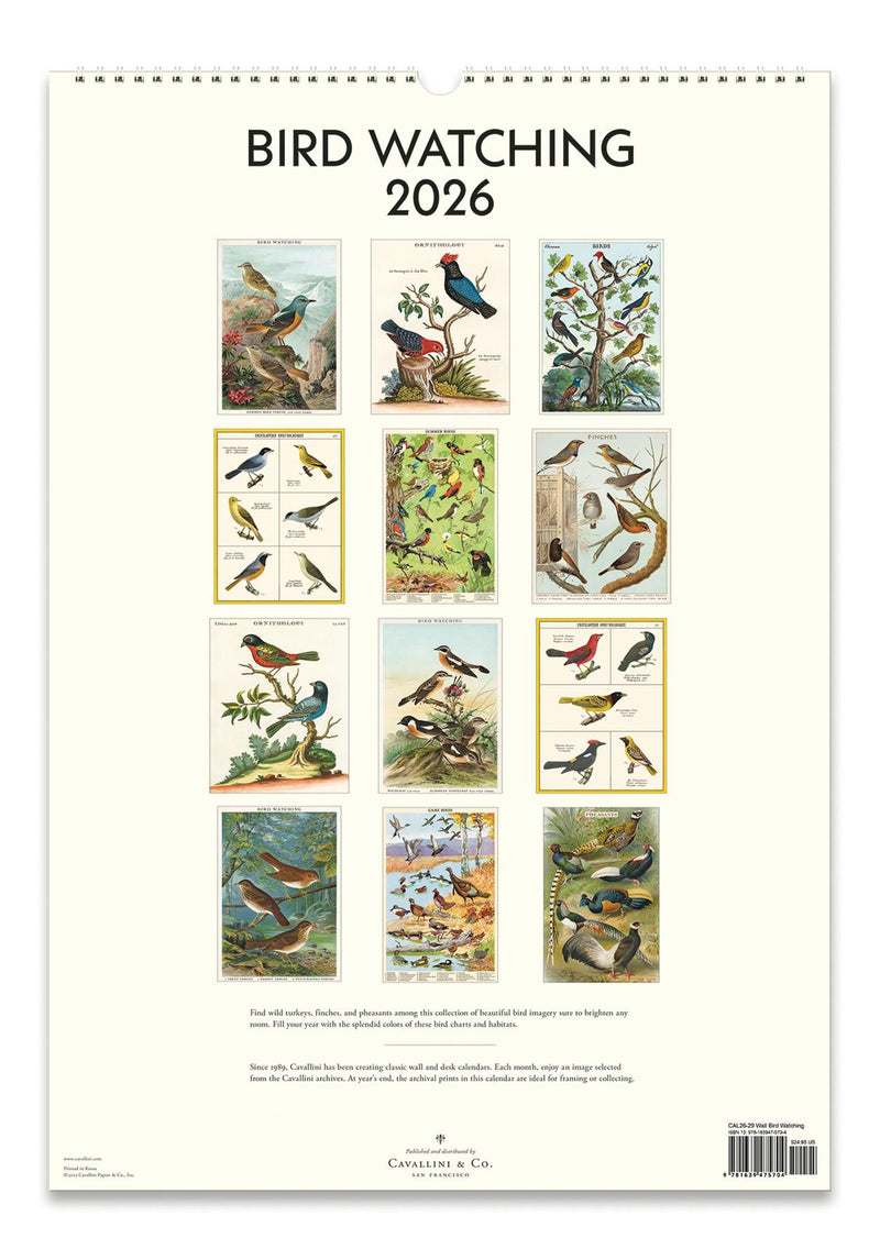Cavallini - 2026 Wall Calendar - 13 x 19ins - Bird Watching/Ornithology