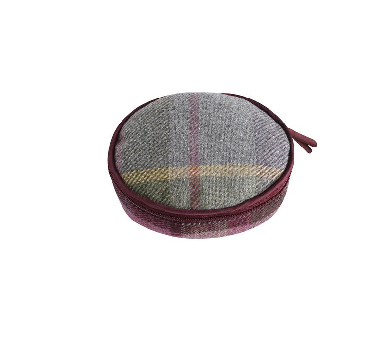 Earth Squared - Oval Jewellery Pouch - Gullane Tweed Wool - Burgandy/Plum - 10x10x5cms
