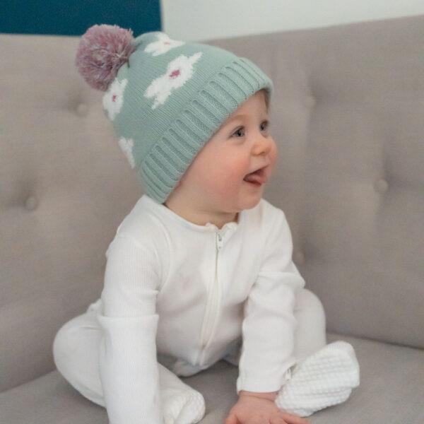 Baby Wooly Hat & Mittens Set - Flowers - 0-12 Months - Ziggle