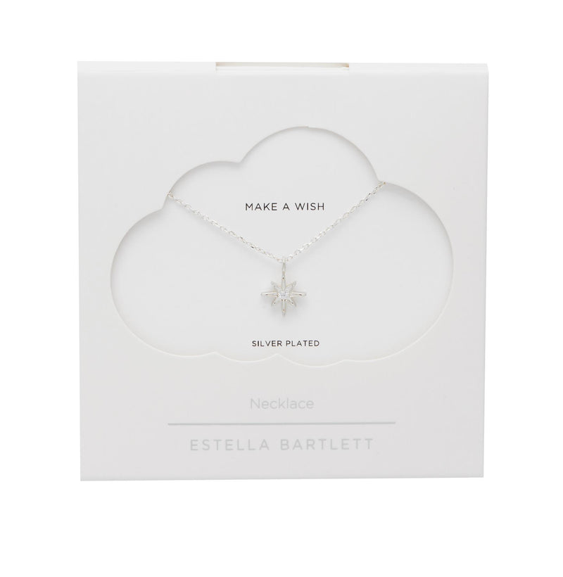 North Star Cubic Zirconia Necklace - Silver Plated - Make A Wish - Estella Bartlett
