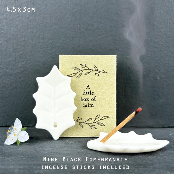 Matchbox - A Little Box Of Calm - 9 Black Pomegranite Incense Stickers & Burner - East Of India