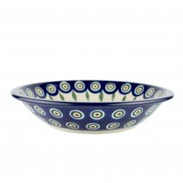 Pasta Plate/Soup Bowl - Green, Red & White Spots - Peacock - 0026-0054AX - 21.5 x 4.5cms - Polish Pottery