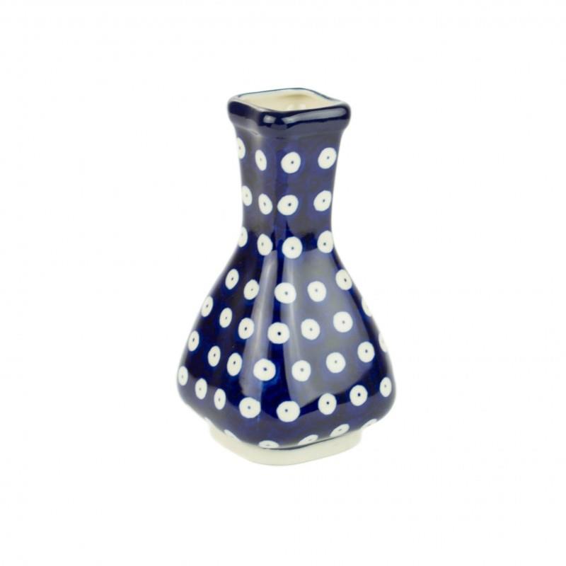 Flower Vase - Square Topped - Blue Eyes & White Spots - 13.5cms - 0874-0070AX - Polish Pottery