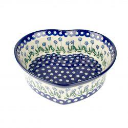 Heart Oven Dish - Daisies & Blue Spots - 25 x 23 x 8cms - 0970-0377EX - Polish Pottery