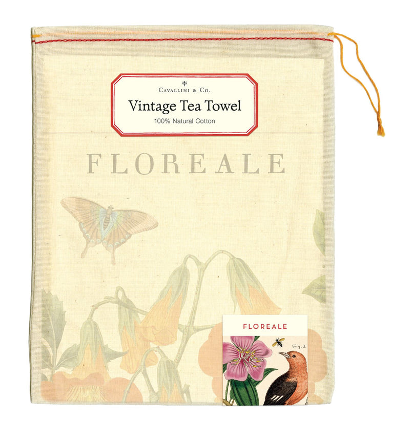 Cavallini - 100% Natural Cotton Vintage Tea Towel - 80 x 47cms - Floreale/Flora