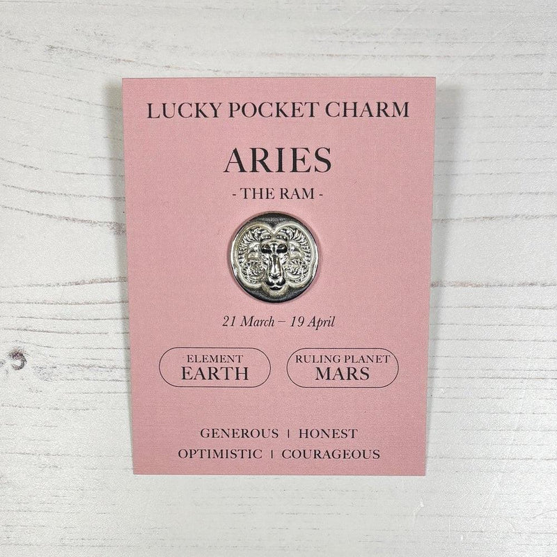 Aries The Ram (21 Mar - 19 Apr) - Zodiac Lucky Pocket Charm - Pewter Token - Compton & Clarke