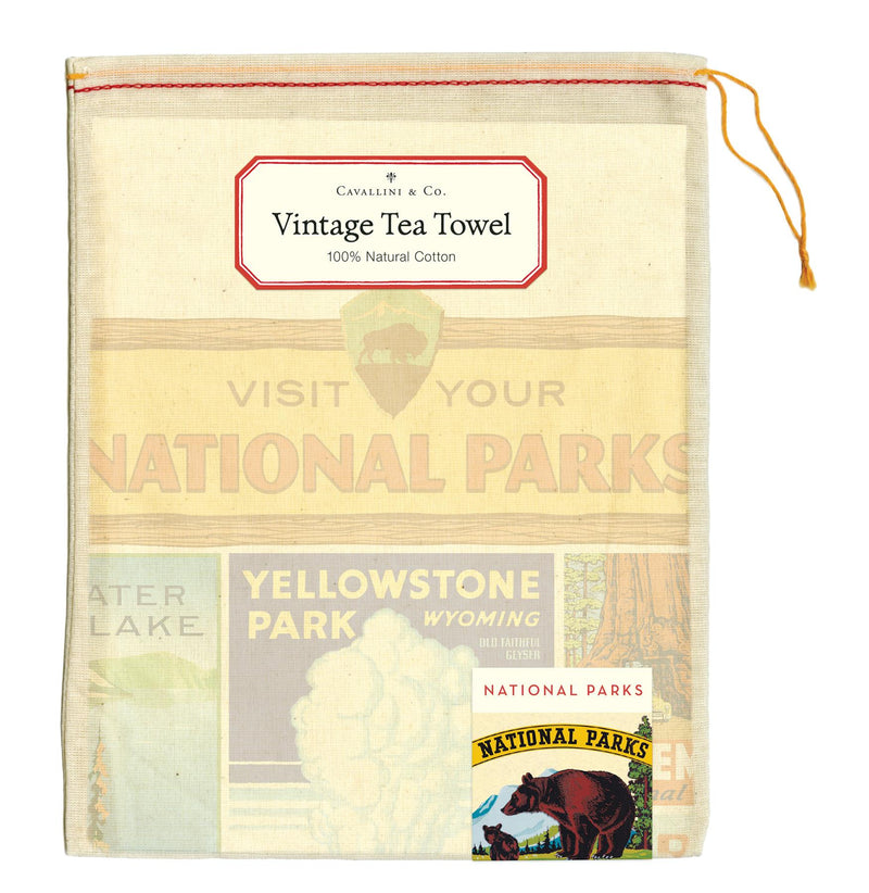 Cavallini - 100% Natural Cotton Vintage Tea Towel - 80 x 47cms - USA National Parks