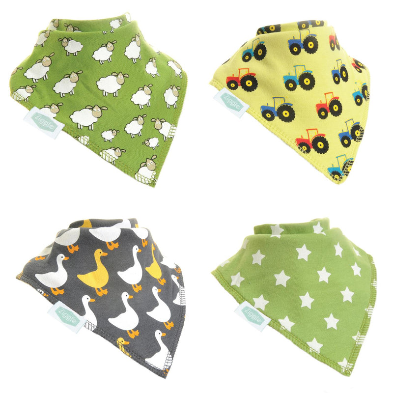 Farmyard Fun - Absorbant Bandana Dribble Bibs - Pack of 4 - Suitable From Birth - Ziggle