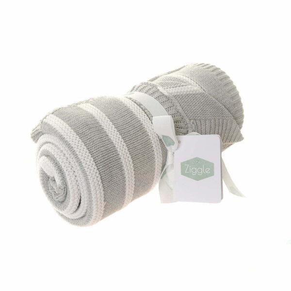 Grey & White Stripes Reversible Blanket - 100% Cotton - 75 x 100cms - Ziggle