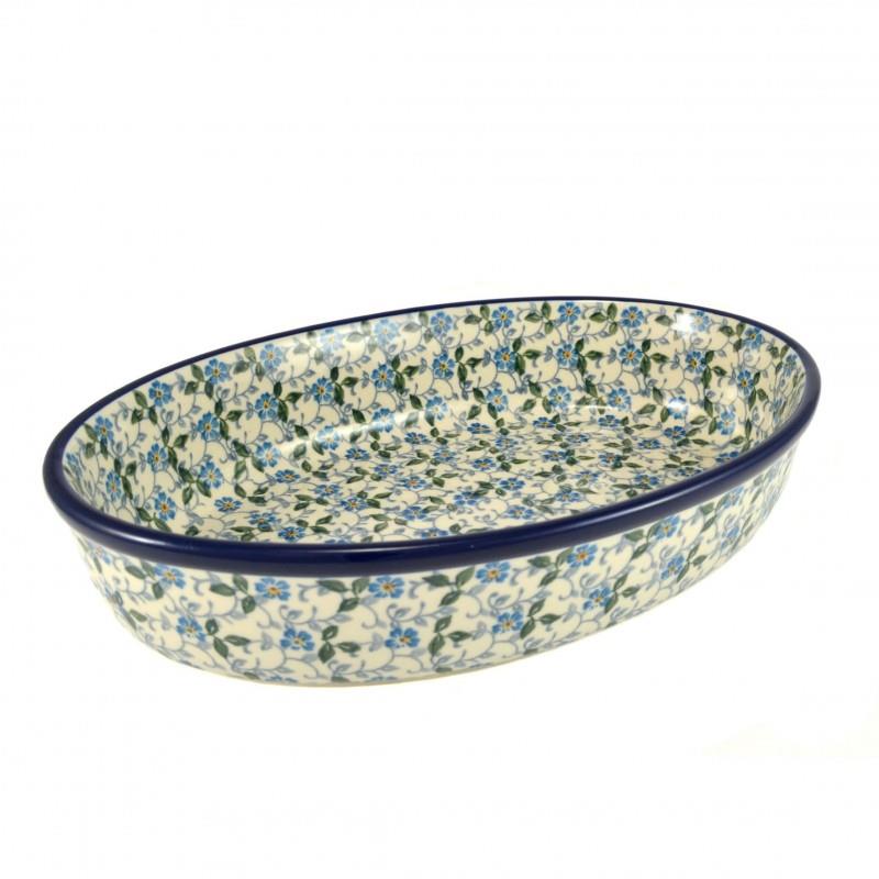 Oval Dish - Periwinkle/Blue & Yellow Flowers - 27x19.5x6cms - 0298-2089X - Polish Pottery