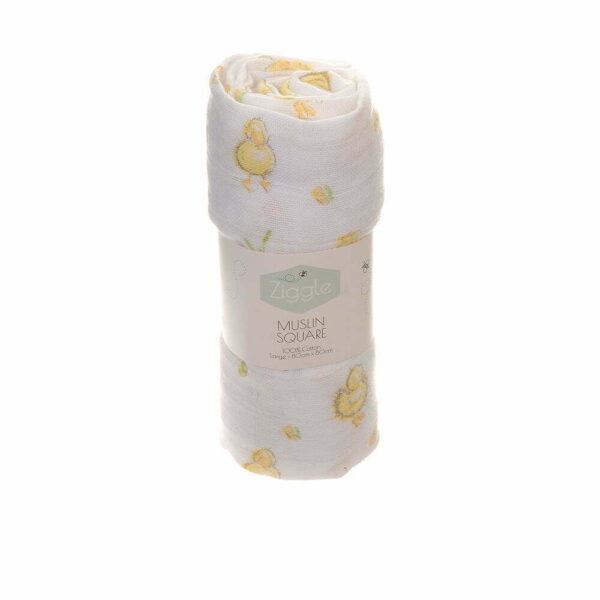 Large Single Muslin - Cuddly Ducks - 80x80cms - Suitable From Birth - Ziggle