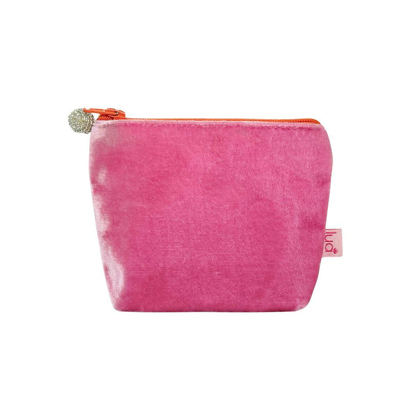Lua - Velvet Mini Coin Purse  9 x 11cms - Flamingo Pink/Orange Zip