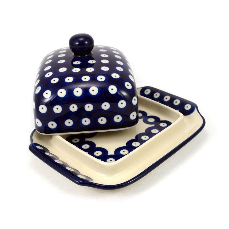 Butter Dish - Blue Eyes/Blue With White Spots - 0295-0070AX - 9 x 17 x 13cms - Polish Pottery
