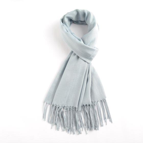 Lua - Classic Plain Knit Scarf With Tassles - Cornflower Blue/Powder Blue