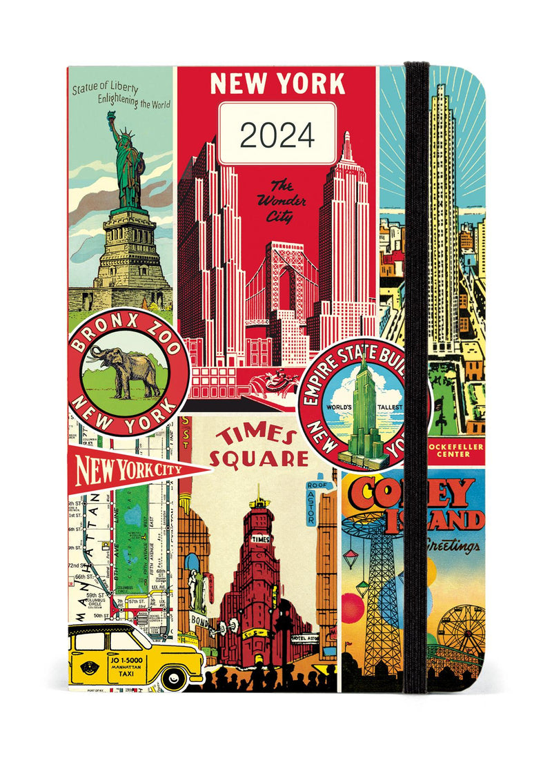 Cavallini 2024 Diary - New York City/Times Square - 4x6ins - Week At A Glance Layout - Elastic Enclosure