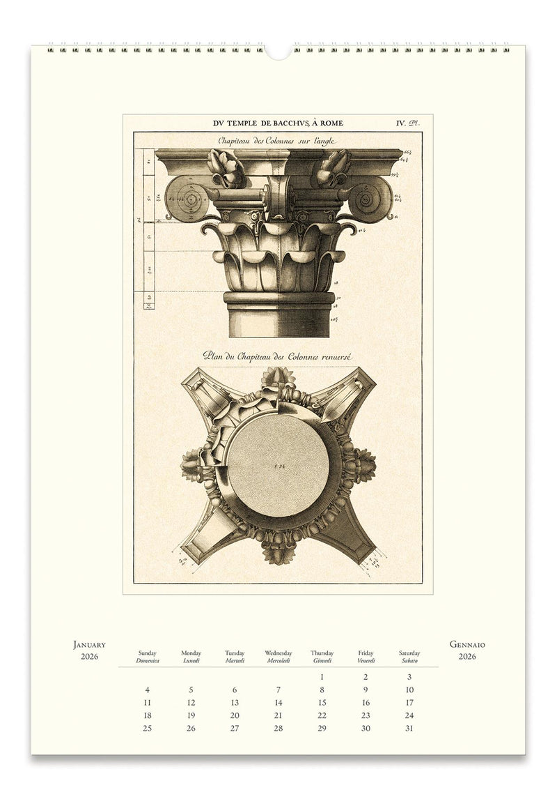 Cavallini - 2026 Wall Calendar - 13 x 19ins - Architecture/Architecttura