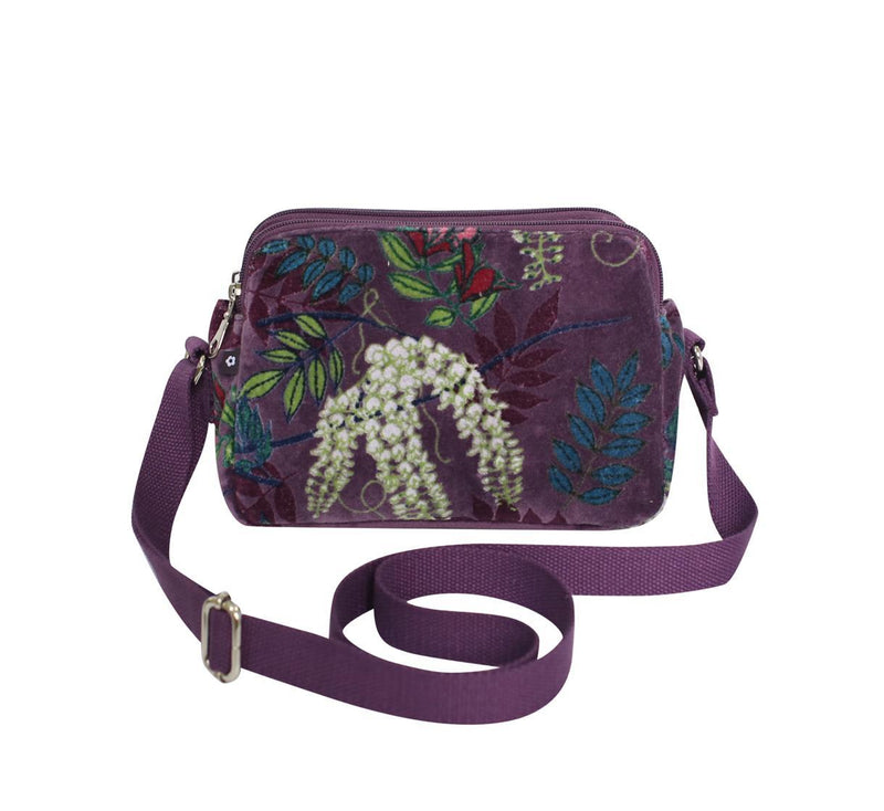 Earth Squared - Anna Messenger Bag - Botanical Velvet - Aubergine/Purple - 22x16x8cms