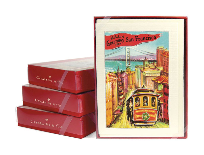 Cavallini - 10 x Glitter Greetings Christmas Cards/Notes - San Francisco
