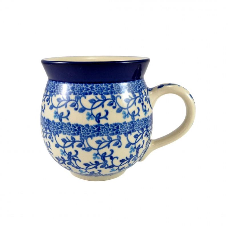 Medium Round Mug - Blue Vine Flowers - 350ml - 0070-1824X - Polish Pottery