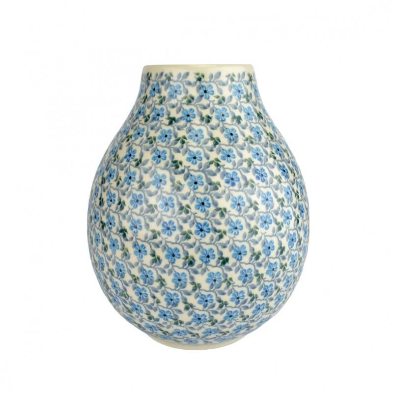 Flower Vase - Blue Flowers - 19.5cms - F15-2162 - Polish Pottery