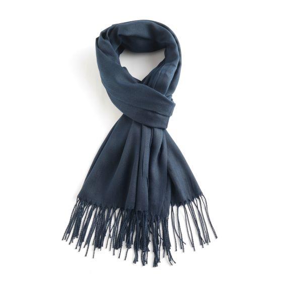 Lua - Classic Plain Knit Scarf With Tassles - Navy Blue