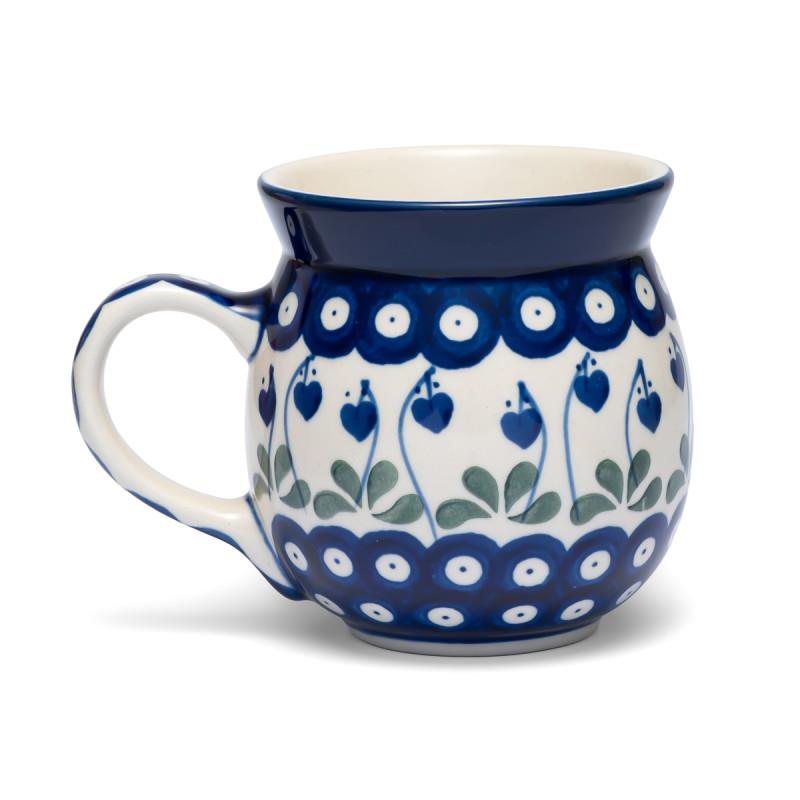 Extra Large Round Mug - Blue Dots With Flower Buds - 500ml - 0073-0377OX - Polish Pottery