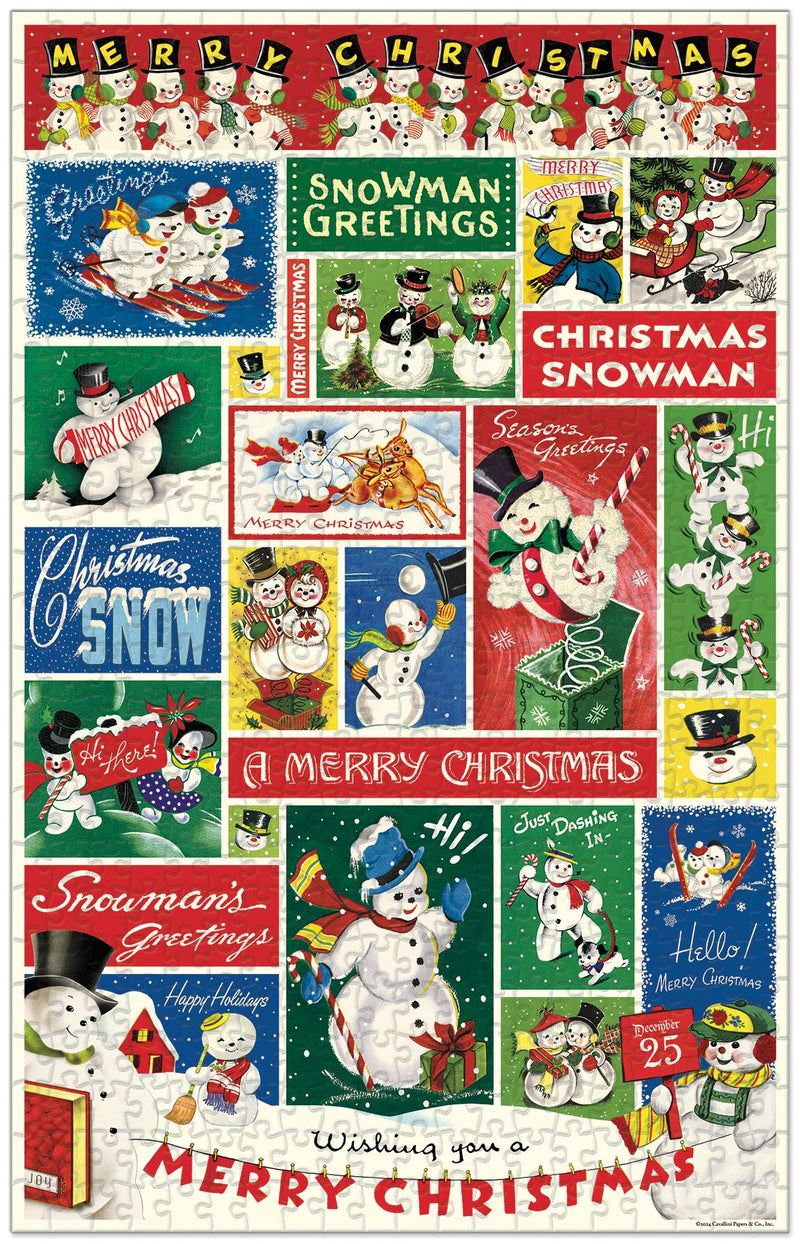Cavallini - Vintage Mini Jigsaw Puzzle - 500 Pieces - 35x55cms - Christmas Snowman