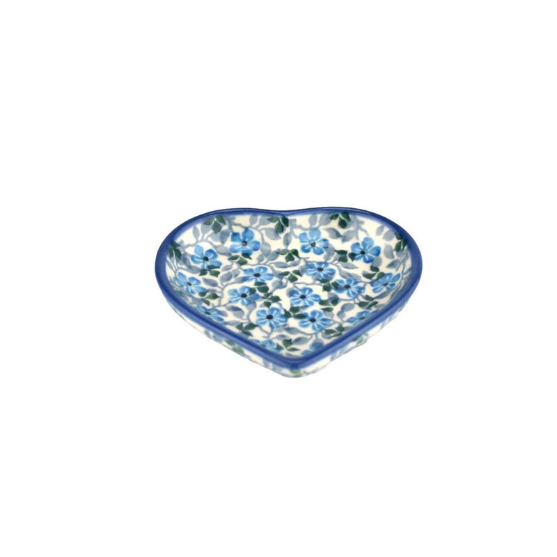 Mini Heart Dish - Blue Flowers - B64-2162X - Polish Pottery