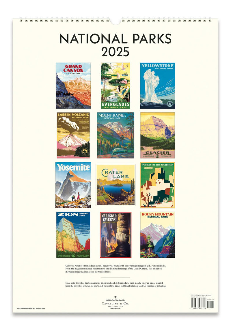 Cavallini - 2025 Wall Calendar - 13 x 19ins - USA National Parks