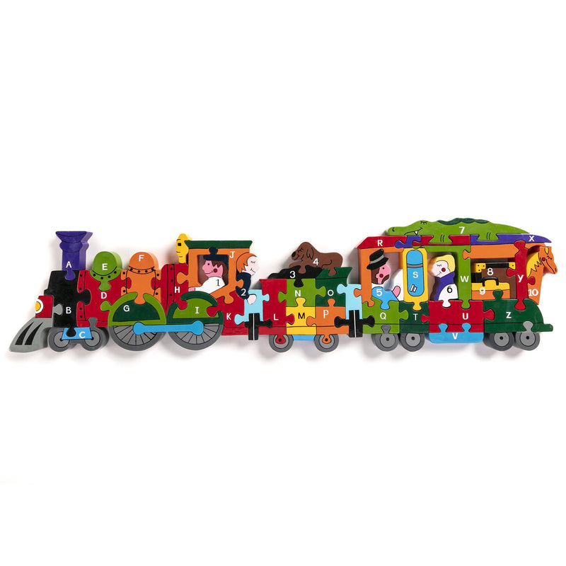 Alphabet Jigsaws - Wooden ABC/Numbers Puzzle - Alphabet Train - Chunky & Bright - 58x15cms